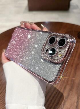 适用于iphone16promax soft diamond case iphone11 12 13 14 15 16 pro max bling cover手机壳闪粉带镜头膜