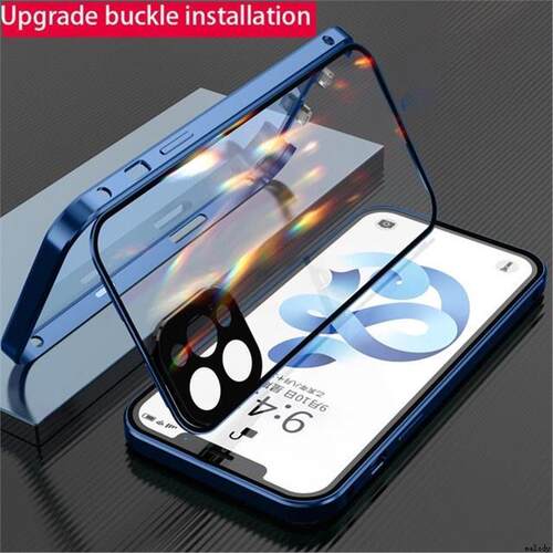 360 Metal Glass Case适用于iPhone11 12 13 Mini 14 Plus 15 Pro Max Cover磁吸保护套
