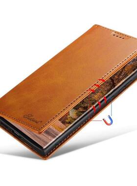 samsung case note20 ultra s23+ leather phone cover适用于三星s23 s22 s21+翻盖皮套插卡s20plus手机壳s24