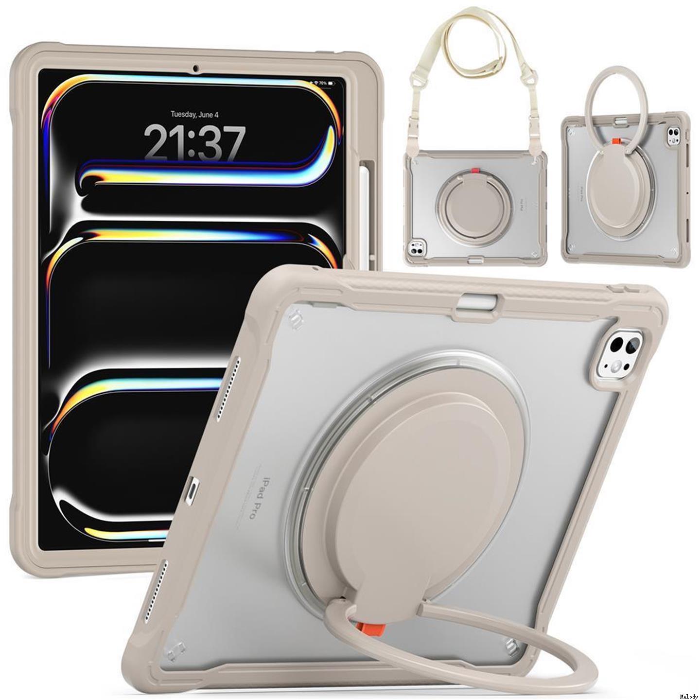 2025新款防摔ipadair7/6/5保护壳11寸case全包M5防弯平板pro13寸肩带挂绳11代A16儿童支架旋转硅胶12.9保护套