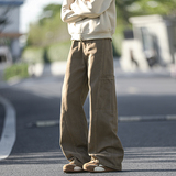 咖色工装牛仔裤男冬季加绒美式复古宽松直筒裤春秋潮牌大码拖地裤，男装牛仔裤，电商A410