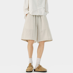 老钱风亚麻拼接五分裤 P50限价89 220g左右棉麻面料 DK63055 A410