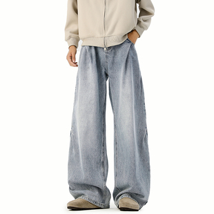 美式 P65限价99 复古褶皱阔腿牛仔裤 320g 面料 A410 牛仔裤 K8384