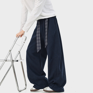 A410-K5640-P70限价109-美式格纹腰带拼接卫裤-320g卫裤面料，男装休闲裤，电商A410