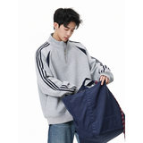 A410-WT34748-P85限价129-条纹撞色半拉链立领卫衣-400G华棉，男装卫衣，电商A410