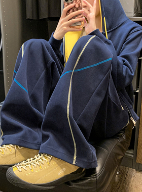 A410-K64812-P60限价89-美式撞色弯刀休闲卫裤-310g 华棉
