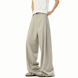 卡其色西裤男款春秋季美式解构拼接冰丝垂坠感阔腿弯刀休闲长裤子，男装休闲裤，电商A410