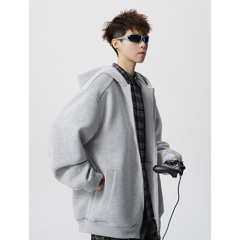 A410-WT34790-P90限价139-潮牌百搭双拉链休闲卫衣-400G  华棉图片
