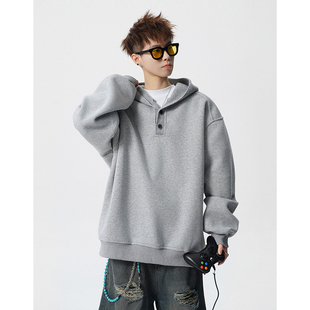 A32635 400g P85限价129 重磅纽扣连帽卫衣 华棉复合 美式 A410