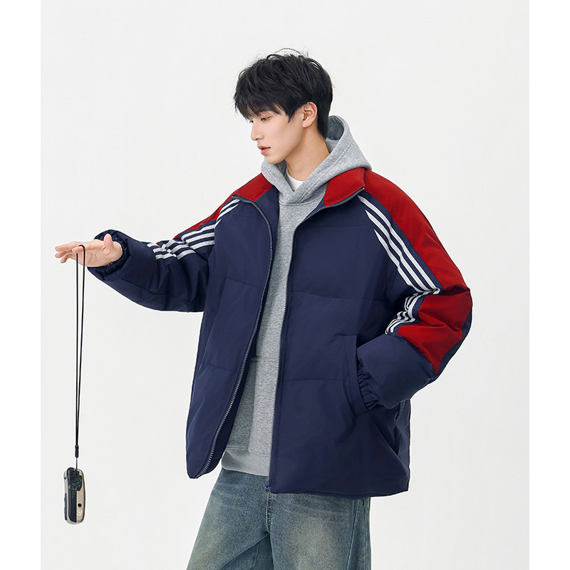 A410-WT33791-P125限价189-美式复古条纹撞色立领棉服-小牛津130g,男装棉衣,电商A410