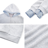 A410-WT33812-P105限价159-美式拼接格纹连帽卫衣外套-400g华棉，女装短外套，电商A410