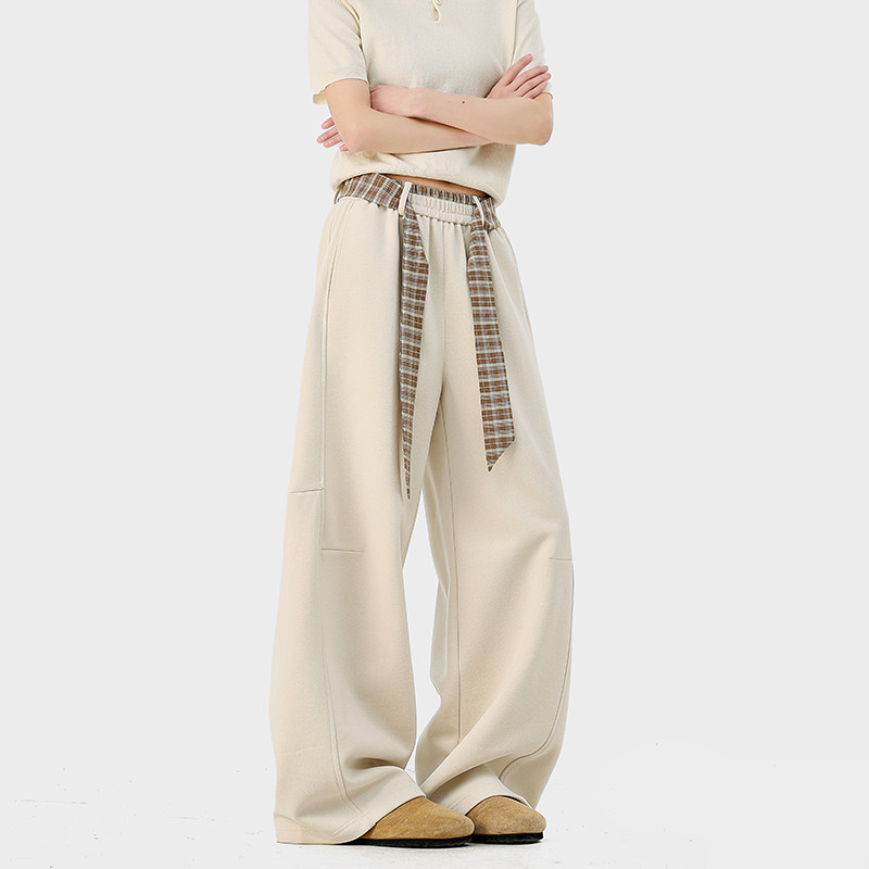 A410-K5640-P70限价109-美式格纹腰带拼接卫裤-320g卫裤面料，男装休闲裤，电商A410