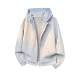 A410-WT33812-P105限价159-美式拼接格纹连帽卫衣外套-400g华棉，女装短外套，电商A410