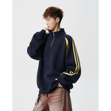 A410-WT34748-P85限价129-条纹撞色半拉链立领卫衣-400G华棉，男装卫衣，电商A410