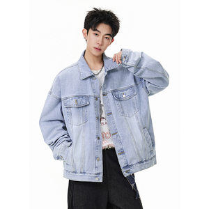 A410-WT34789-P90限价159-潮牌休闲百搭牛仔夹克-410g 竹节水洗棉，男装夹克，电商A410