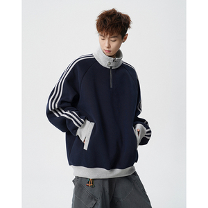 A410-A32652-特批70限价139-美式条纹撞色立领卫衣-400g 华棉，男装卫衣，电商A410