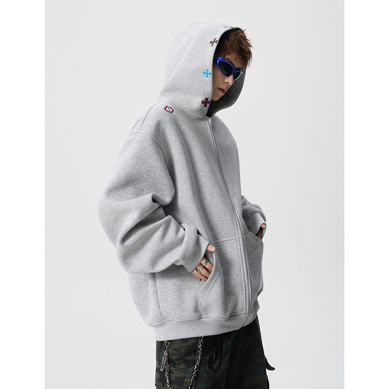 A410-WT33820-P95限价149-美式刺绣连帽开衫外套-400g华棉，女装短外套，电商A410