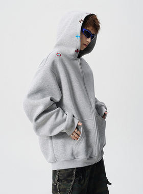 A410-WT33820-P95限价149-美式刺绣连帽开衫外套-400g 华棉