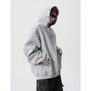 A410-WT33820-P95限价149-美式刺绣连帽开衫外套-400g 华棉，女装短外套，电商A410