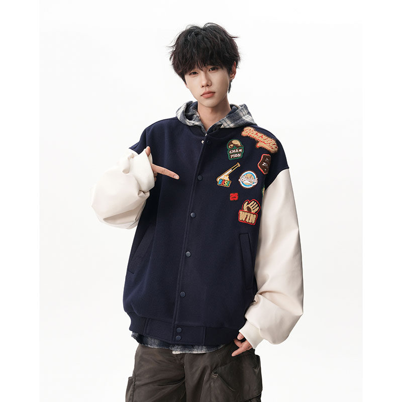 A410-WT93341-P110限价169-美式刺绣棒球服外套-大身龙凤呢600g,女装短外套,电商A410