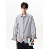 A410-CS37307-P60限价89-日系休闲翻领条纹长袖衬衫-牛津纺135g，男装衬衫，电商A410