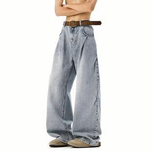 美式 P65限价99 复古褶皱阔腿牛仔裤 320g 面料 A410 牛仔裤 K8384