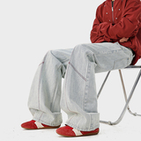 A410-K8799-特批55限价109-美式设计感阔腿牛仔裤-320g竹节牛仔布，男装牛仔裤，电商A410