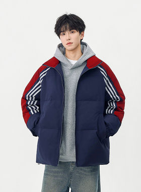 A410-WT33791-P125限价189-美式复古条纹撞色立领棉服-小牛津130g