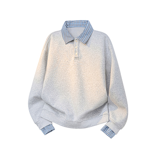 A410-A32648-P85 限价129-美式POLO领宽松百搭卫衣-400g 华棉，男装Polo衫，电商A410