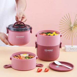 304不锈钢多层圆形保温饭盒宿舍学生儿童外带食品级便当盒盖子ml