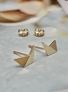 FAD日系轻奢轻珠宝10K金折光折纸个性耳钉耳环时髦简约几何原创