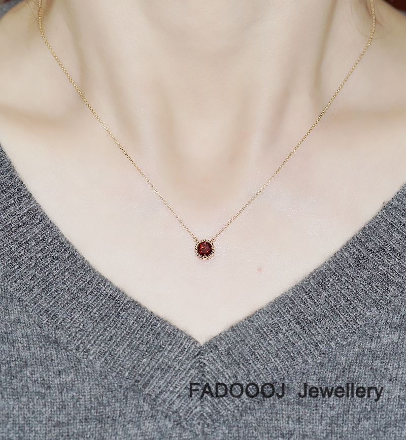 FADOOOJ日系列轻珠宝10k金天然石榴石一颗钻经典项链锁骨链女饰品