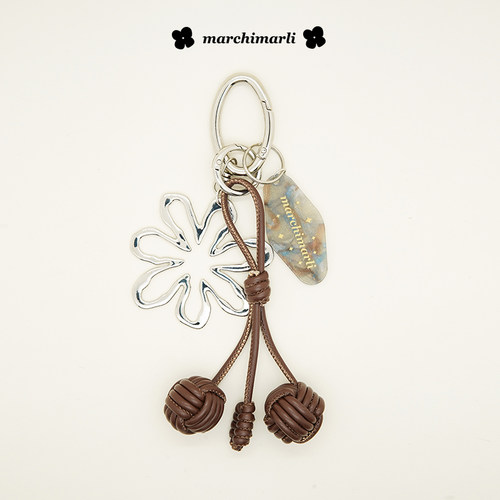 marchimarli原创设计编织雪球银色花朵组合miu系包包挂件生日礼物