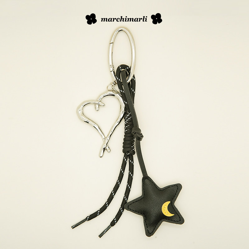 marchimarli 原创设计手工编绳星星月亮挂件百搭撞色情侣背包挂饰