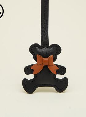 marchimarli 撞色蝴蝶领结皮质小熊包包挂件挂饰书包皮绳装饰