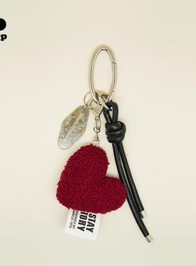 marchimarli原创小众个性毛绒爱心皮质编织绳组合包包挂件钥匙扣
