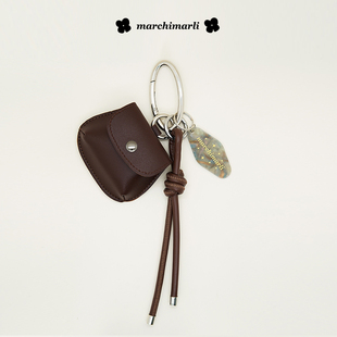 marchimarli小众原创 pu皮质翻盖耳机小包手工皮绳组合包包挂件