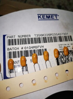 100只=170元 T356K2 35V22UF/35V 226 进口KEMET基美直插钽电容器