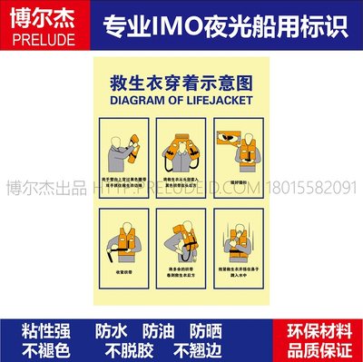 IMO3101 船用IMO标志标牌 救生衣穿着示意图 420 X 297MM中文版