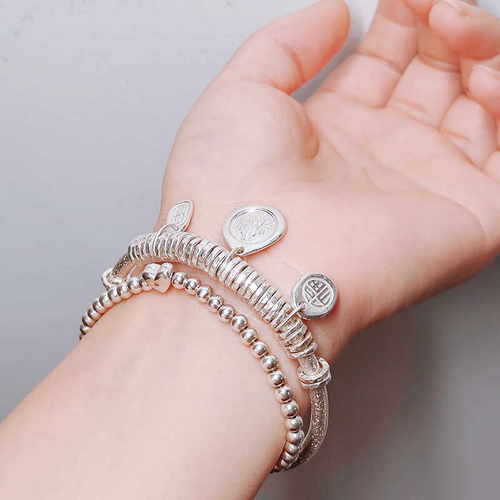 实心做旧平安喜乐手镯足银复古