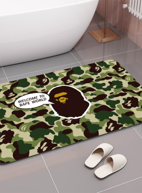 时尚潮牌卡通动漫迷彩ape小熊浴室吸水地垫硅藻泥防滑卫生间门口