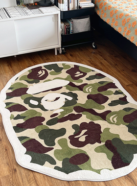 时尚潮牌迷彩ape厚绒地毯客厅卧室床边家居装饰书房椅垫防滑水洗