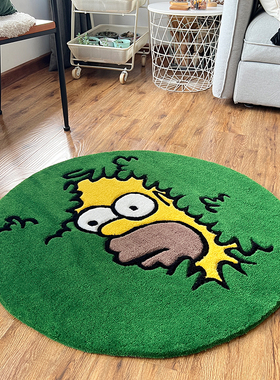 卡通动漫绿圆地毯辛普森家居装饰手工簇绒枪刺tufting厚免洗