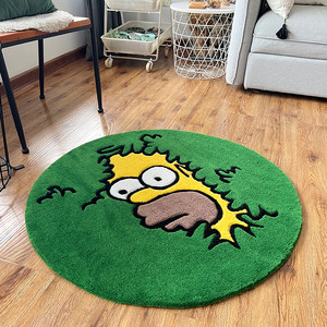 卡通动漫绿圆地毯辛普森家居装饰手工簇绒枪刺tufting厚免洗
