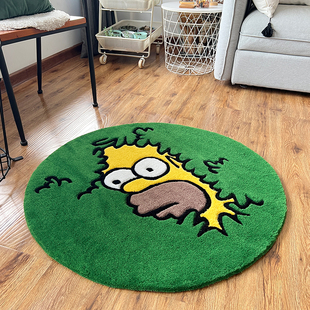 卡通动漫绿圆地毯辛普森家居装饰手工簇绒枪刺tufting厚免洗