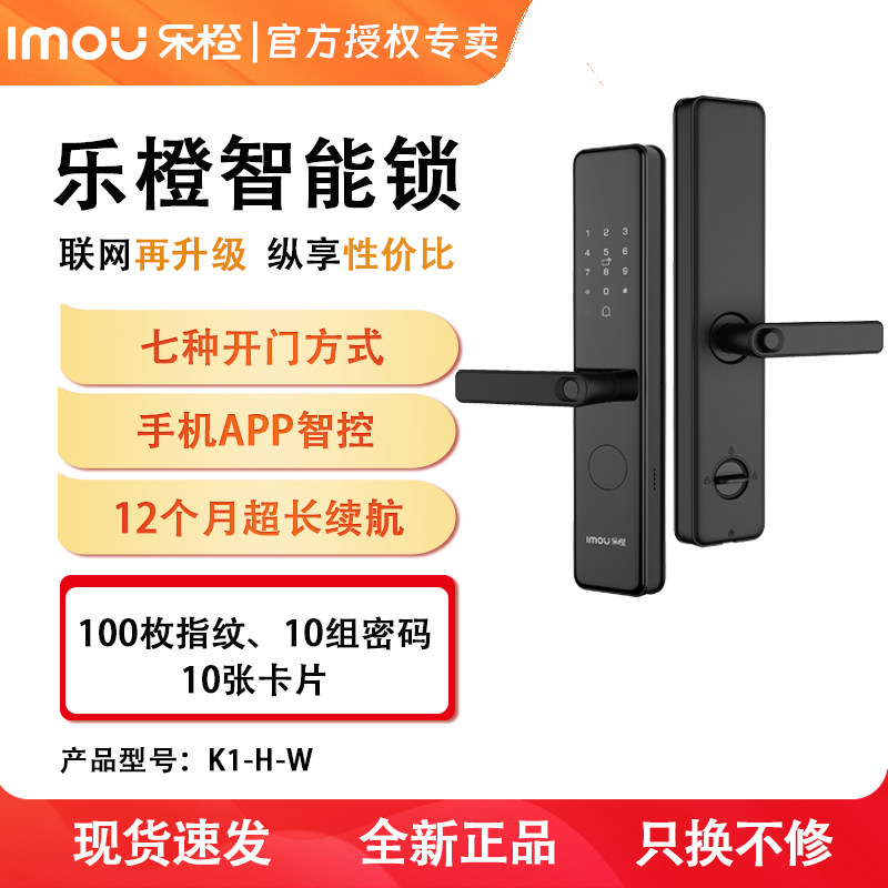 乐橙K1-W远程控制指纹入户门智能锁家用密码刷卡远程