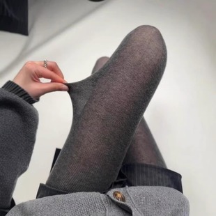 袜灰色针织袜 时髦走秀丝袜连裤 羊毛打底袜微透薄款 2025春秋新款