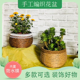 创意编织柳编草编藤编花手工多肉盆绿萝田园篮子插花竹编鸡蛋花篮