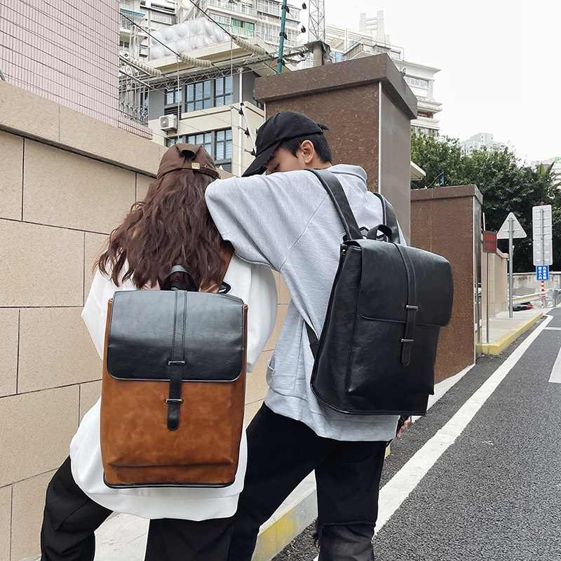 跨境英伦风定型双肩包男女大学生书包小众休闲高中大容量电脑包