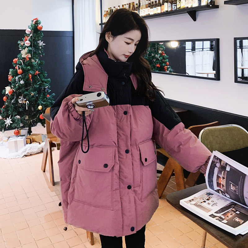 高级感撞色拼接中长款羽绒服女冬2024新款加厚保暖爆款白鸭绒外套,女装羽绒服,浙宝265